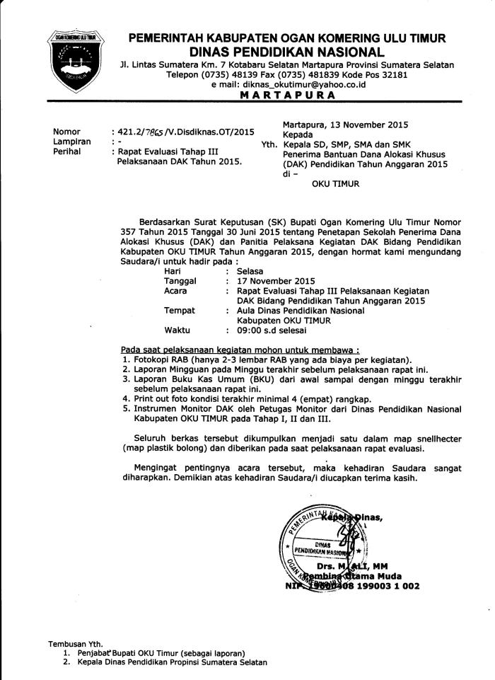 UNDANGAN RAPAT EVALUASI DAK TAHUN 2015 TAHAP III Learning by sharing