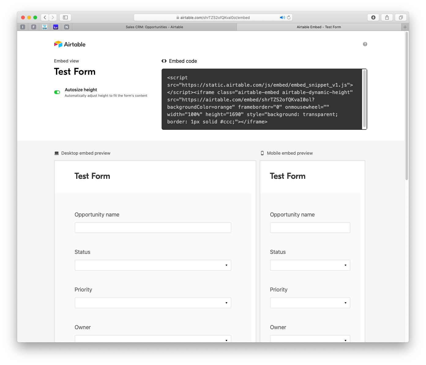 RapidWeaver / Airtable Embedded Forms