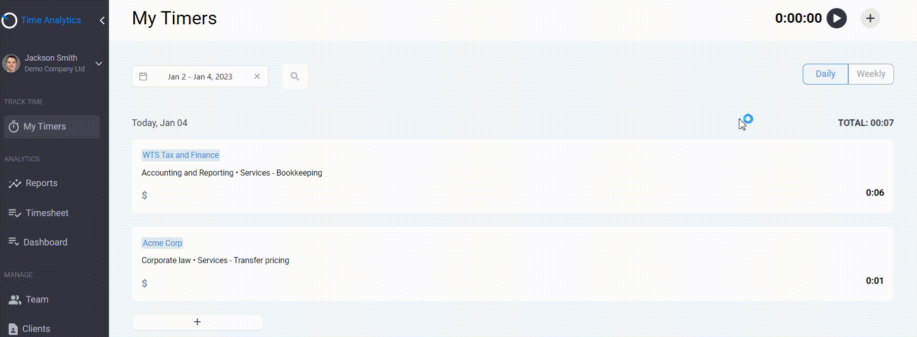 Creating a Time Entry (Timer) Time Analytics