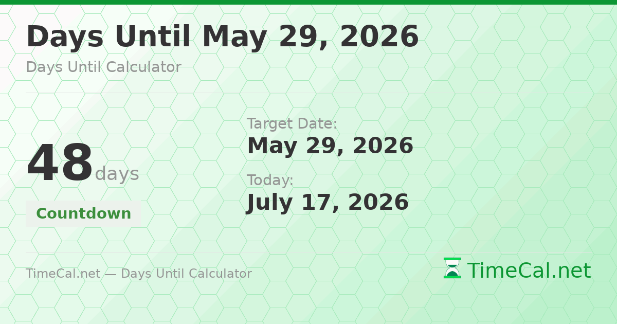 How Many Days Until May 29, 2026 — TimeCal.net