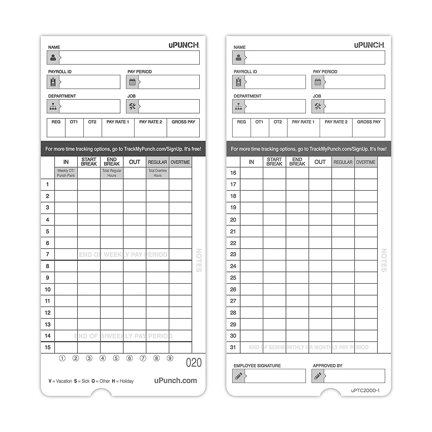 uPunch Time Cards for HN4000 AutoAlign Calculating Time Clocks Time Clock Market