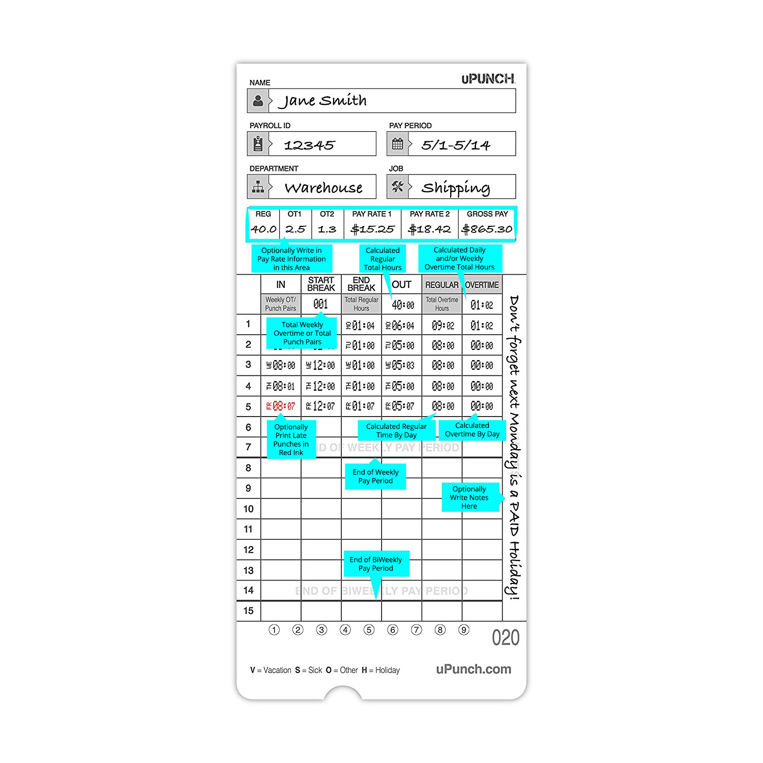 uPunch Time Cards for HN4000 AutoAlign Calculating Time Clocks Time Clock Market