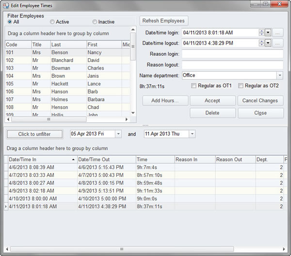 Time Clock Software TimeClockWindow, easy to use employee timeclock