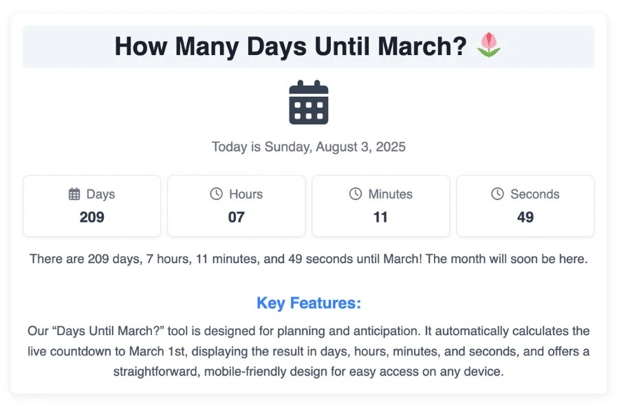 how many days until march 28 2026 How Many Days Until March? Time Date Calculator