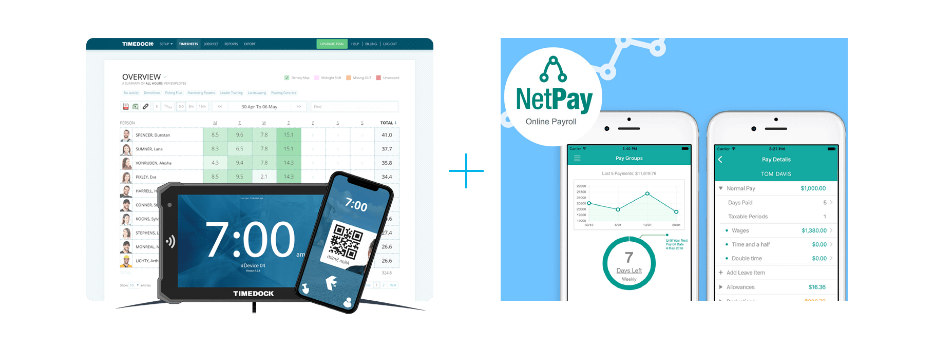Cloud/WiFi TimeClock system for NetPay