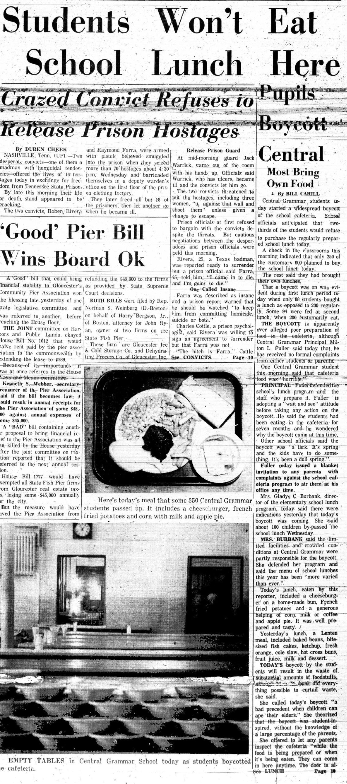 Central Grammar students boycotted the school cafeteria. Gloucester