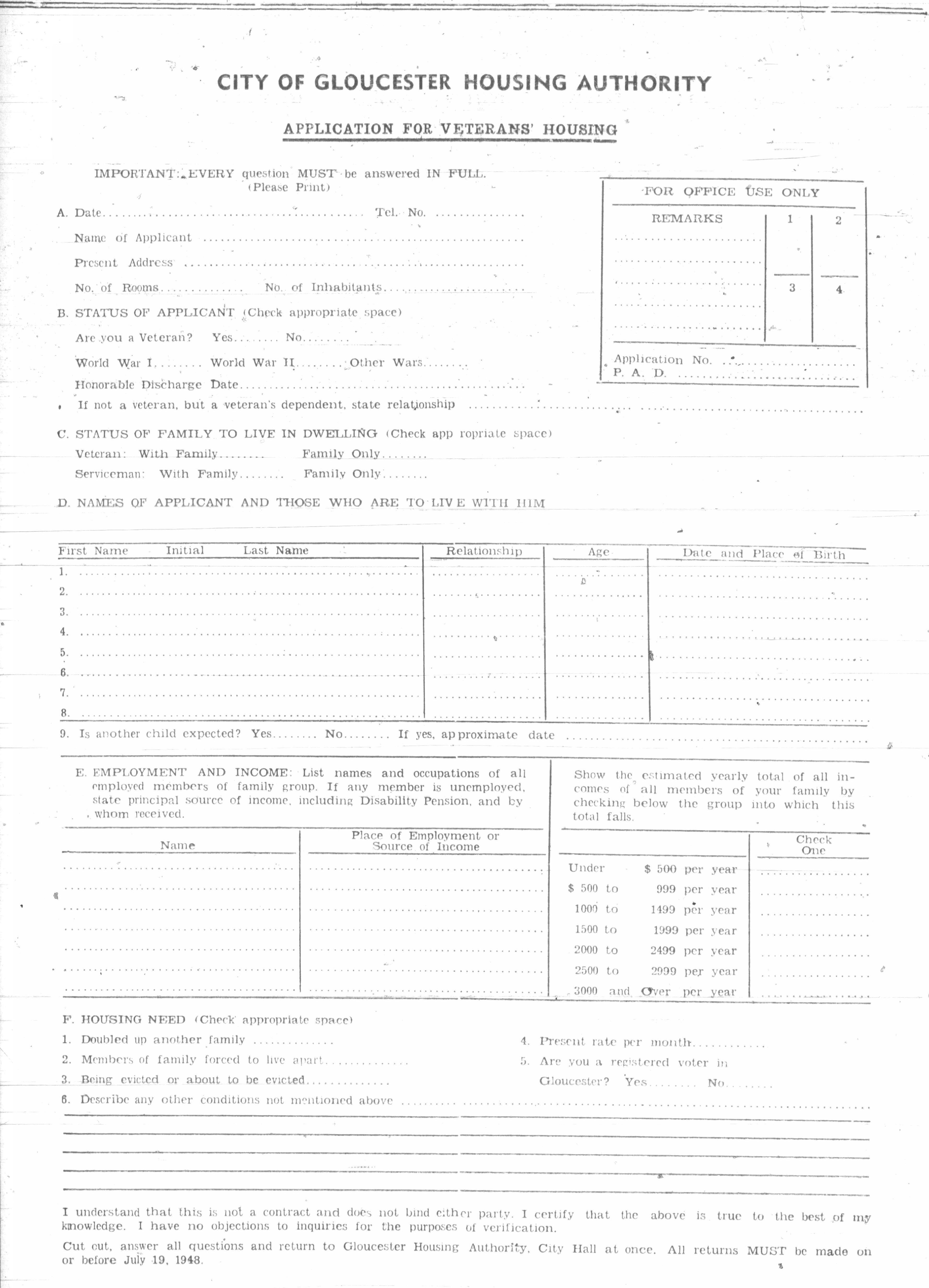 The Gloucester Housing Authority was incorporated. Gloucester Timeline