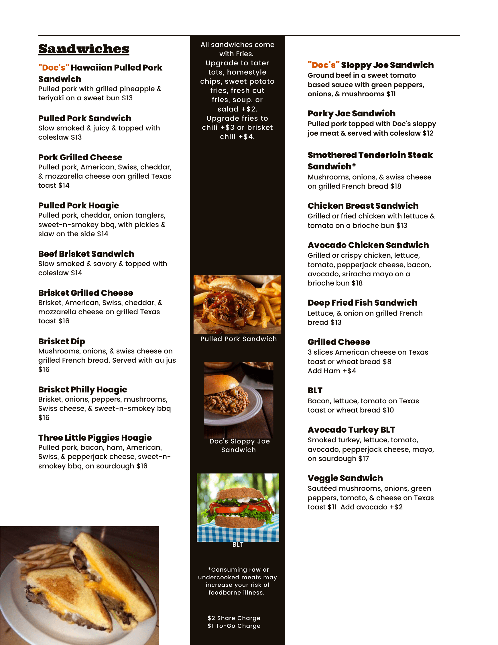 Lunch & Dinner Menu Timeline Saloon & BBQ W2707 State Highway 29