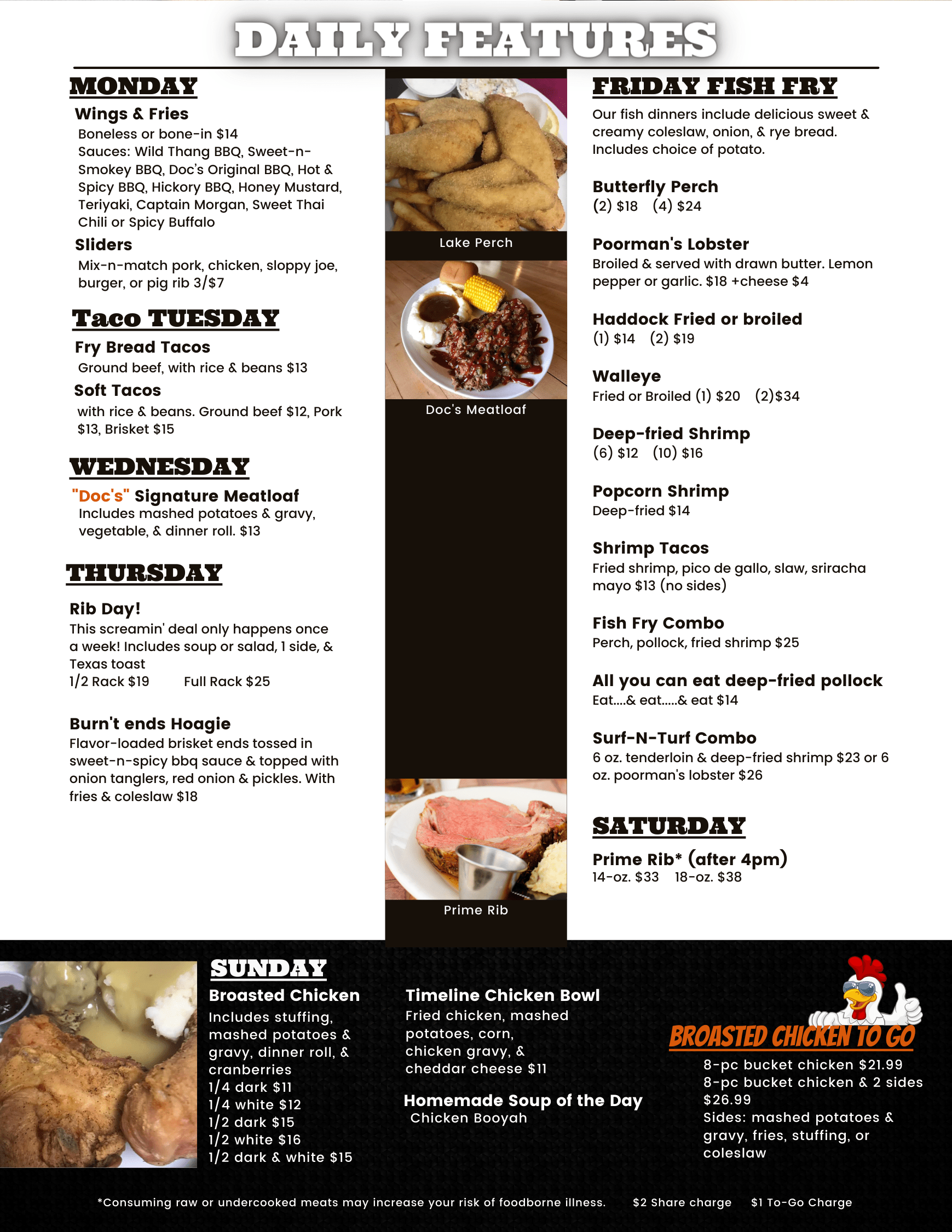 Lunch & Dinner Menu Timeline Saloon & BBQ W2707 State Highway 29