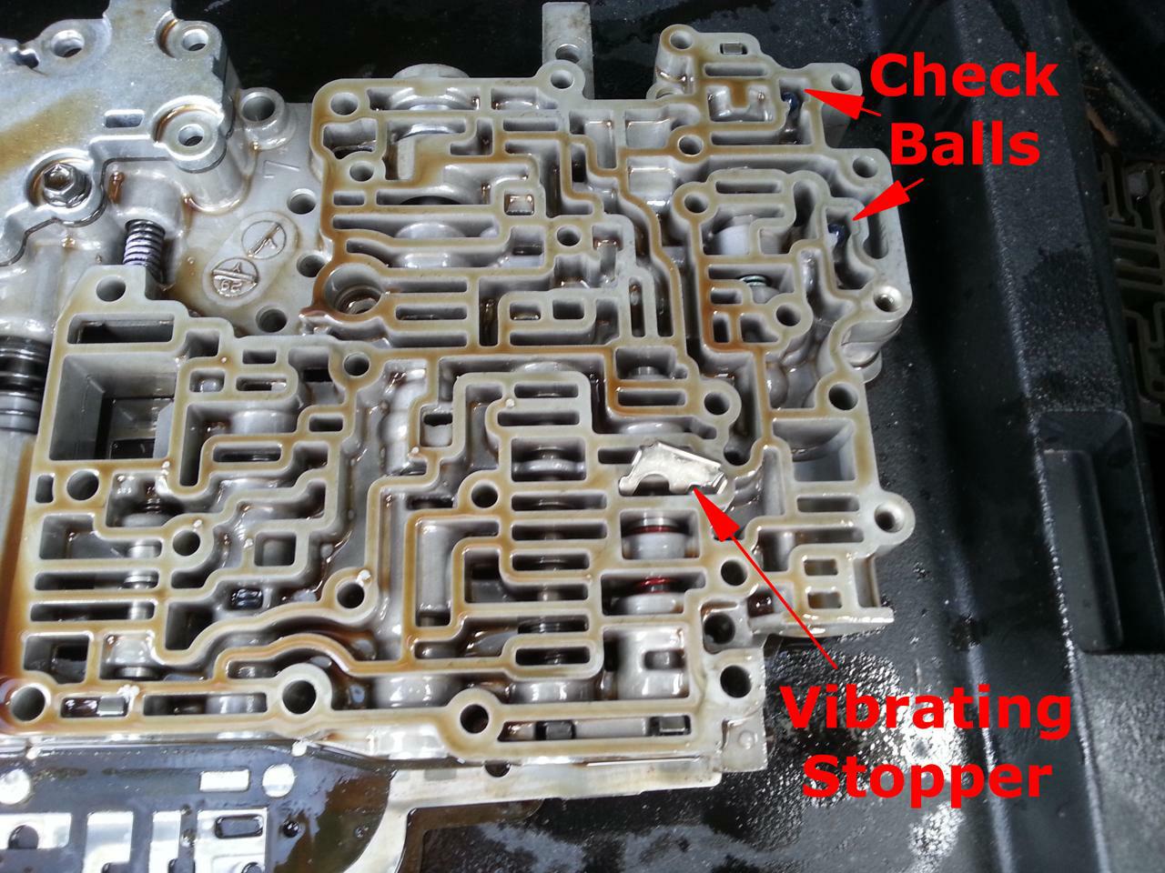 Toyota A541E Valve Body Check Ball and Vibrating Stopper Locations