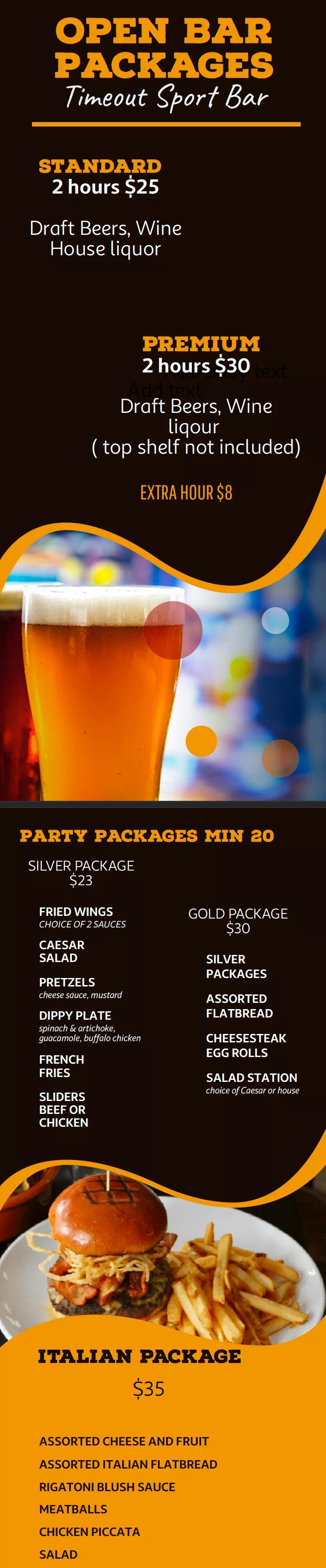 Catering Menu at Timeout Sports Bar & Restaurant