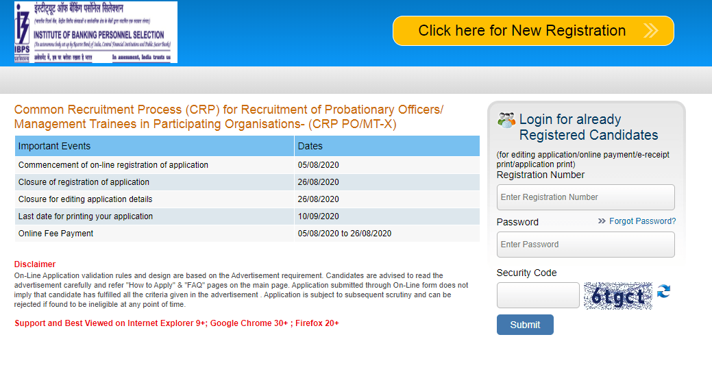 IBPS PO 2020 Notification Application registration process begins