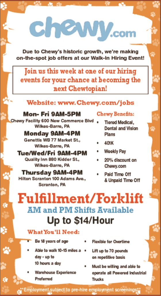 Chewy 5/65/12 Times Shamrock Events