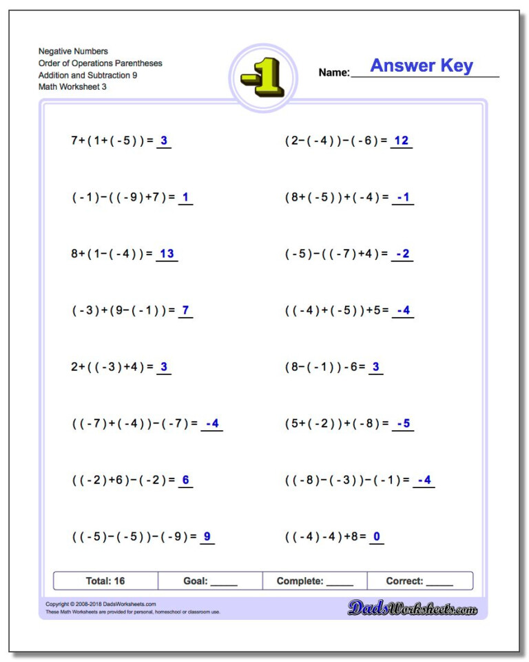 Adding And Subtracting Negative Numbers Worksheets Times