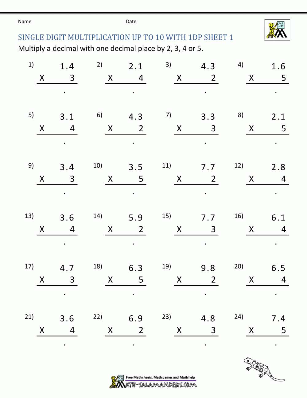 6th Grade Decimal Multiplication Worksheets Times Tables Worksheets