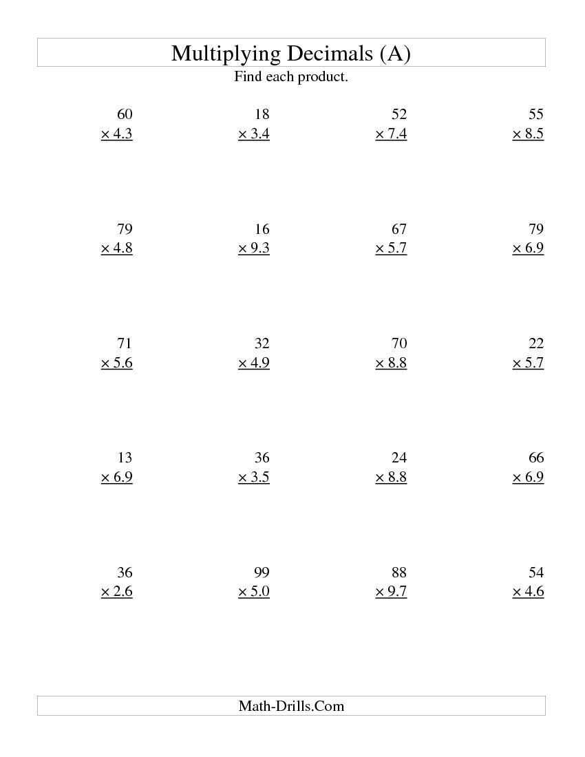 6th Grade Decimal Multiplication Worksheets Times Tables Worksheets