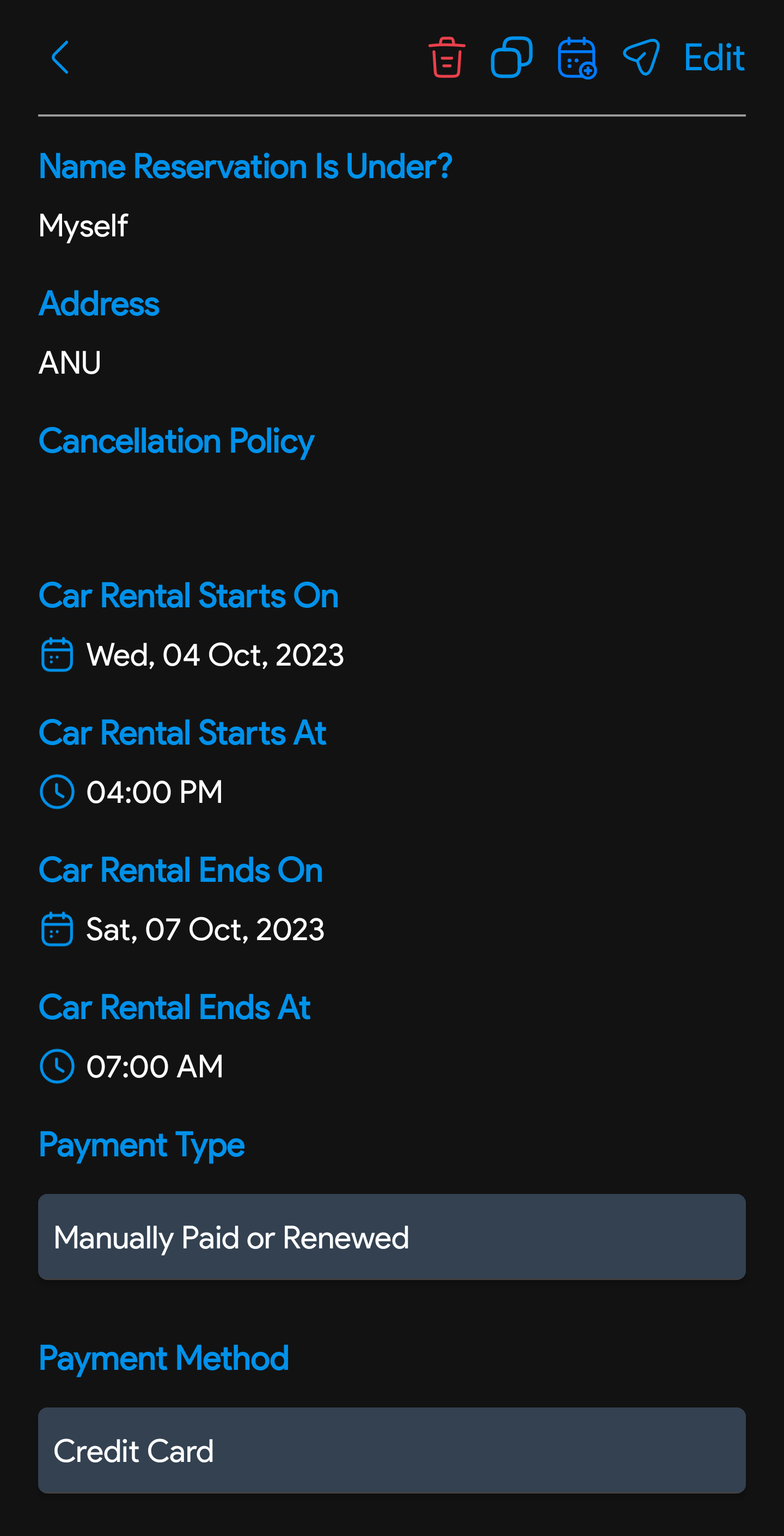 Reservation Car Rental TimeStampR