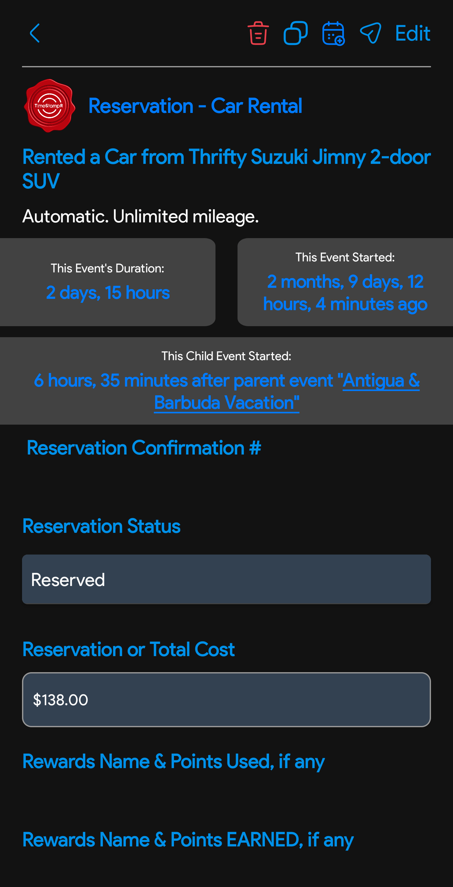 Reservation Car Rental TimeStampR