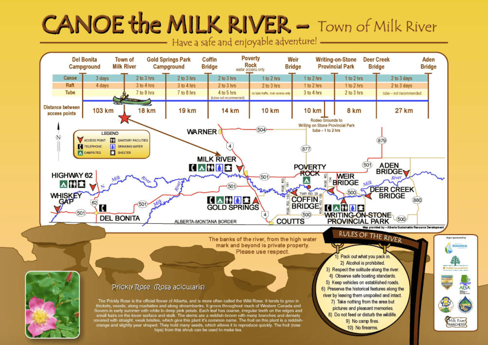 Canoe Milk River to WOS map Time.Travel.Trek.