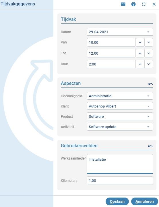 Modules > Input > Week grid > Time slot details