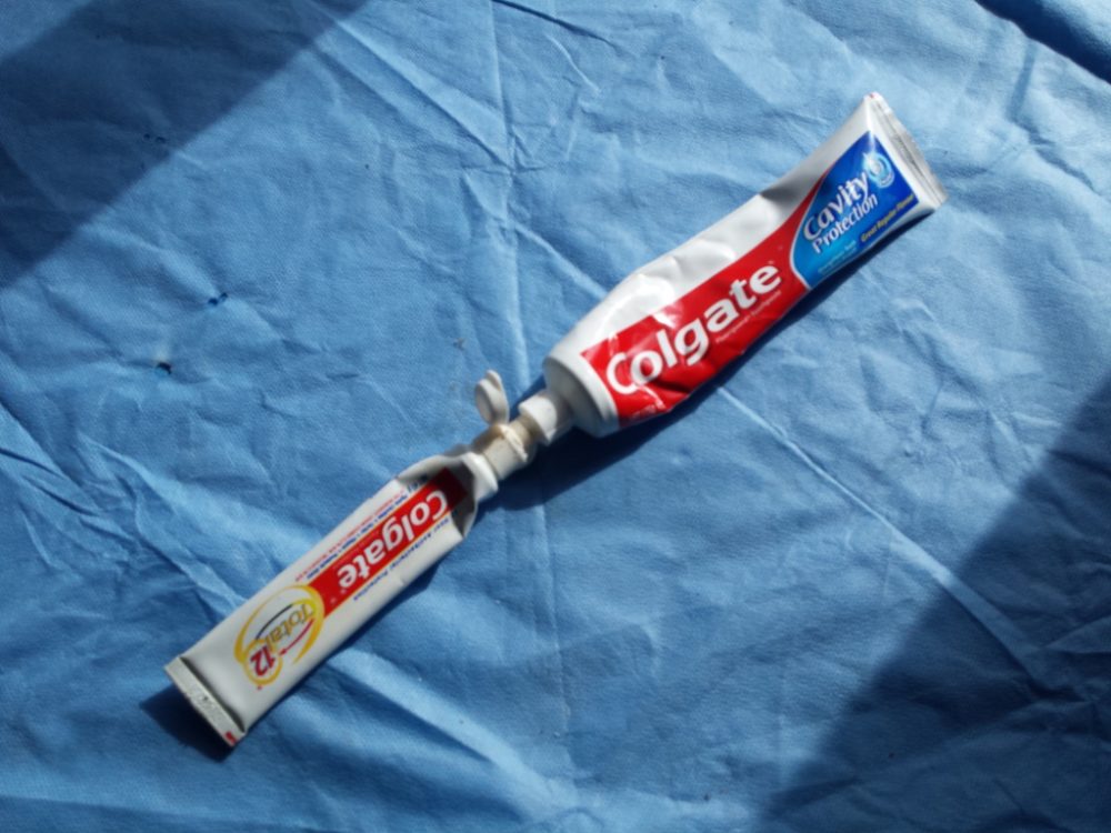 Toothpaste tube filling for ultralight backpacking Tim Tinker