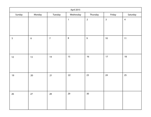 April 2015 Calendar - Tim's Printables