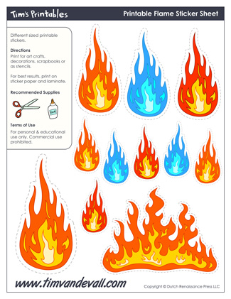 Printable Flame Stickers, Flame Templates, Flame Shapes