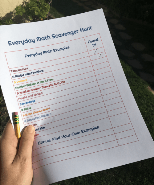 HandsOn Middle School Math Everyday Math Scavenger Hunt (Printable)