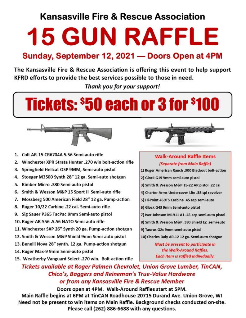 Kansasville Fire And Rescue Association Gun Raffle September 12th 400