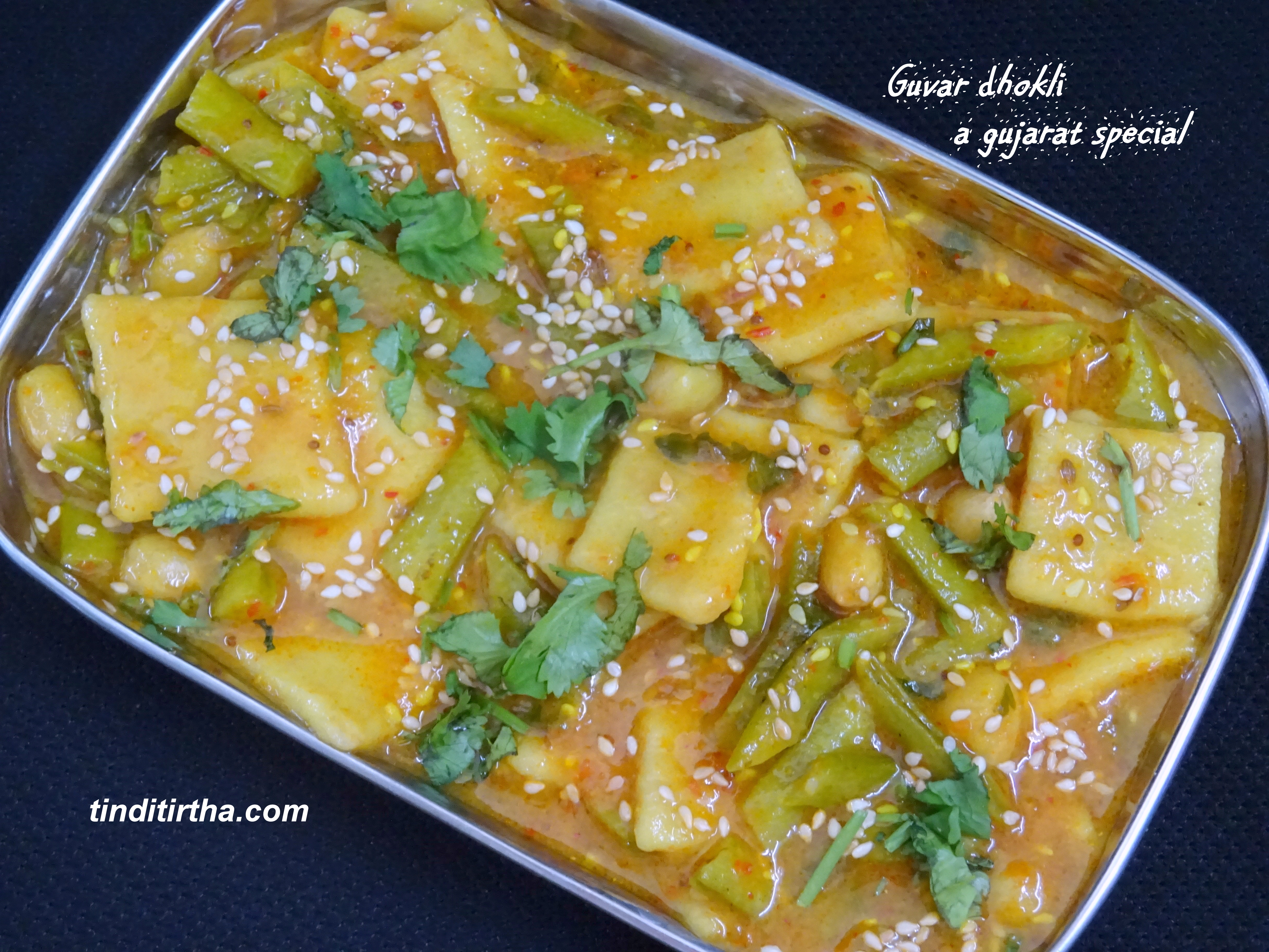 GAWAR DHOKLI CLUSTER BEANS/GORIKAAYI WHEAT FLOUR DUMPLINGS CURRY a