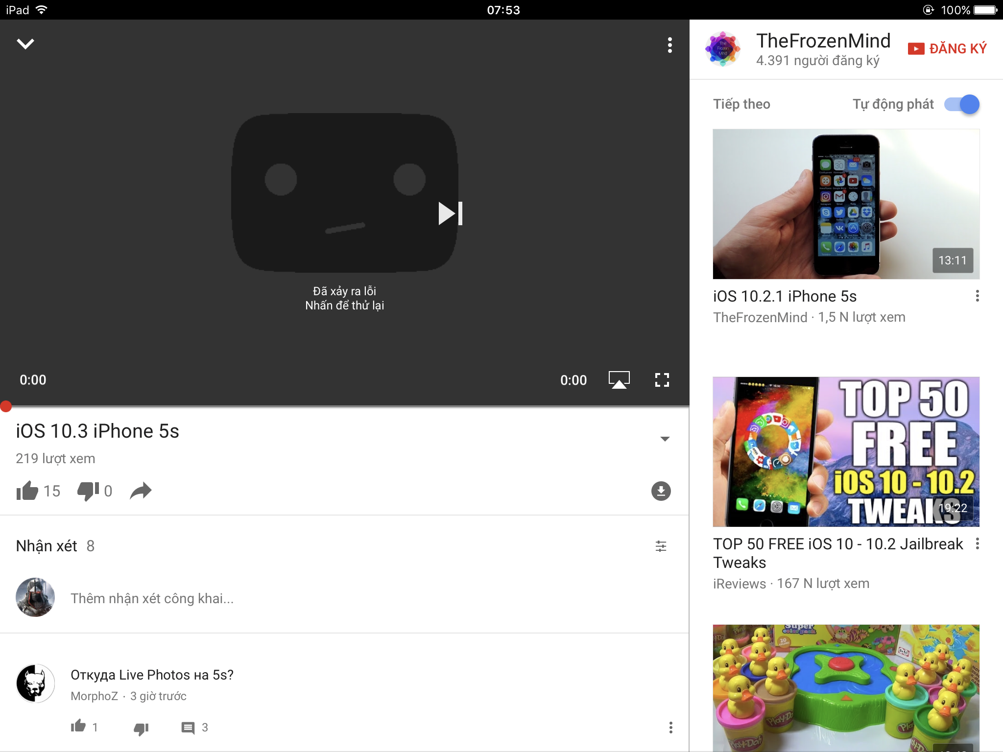 lỗi youtube trên ipad