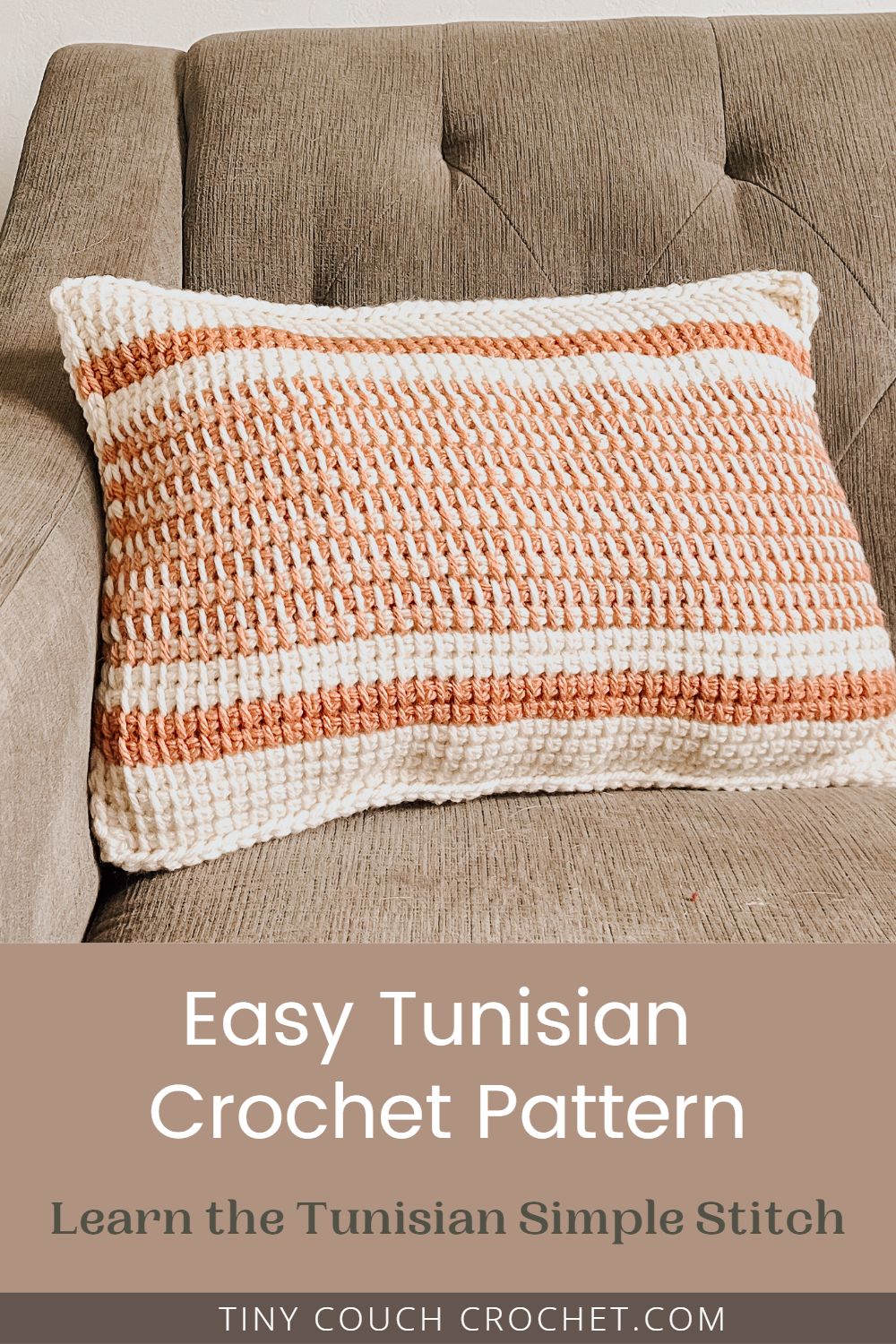 Easy Tunisian Crochet Pattern Simple Stripes Pillow Tiny Couch Crochet