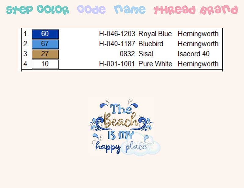 The beach is my happy place embroidery design Tiny Dreams Embroidery