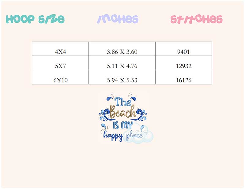 The beach is my happy place embroidery design Tiny Dreams Embroidery