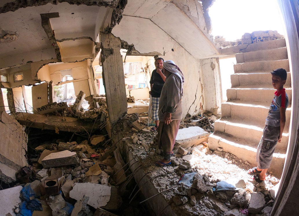 War In Yemen A family living in their house destroyed tiny hand