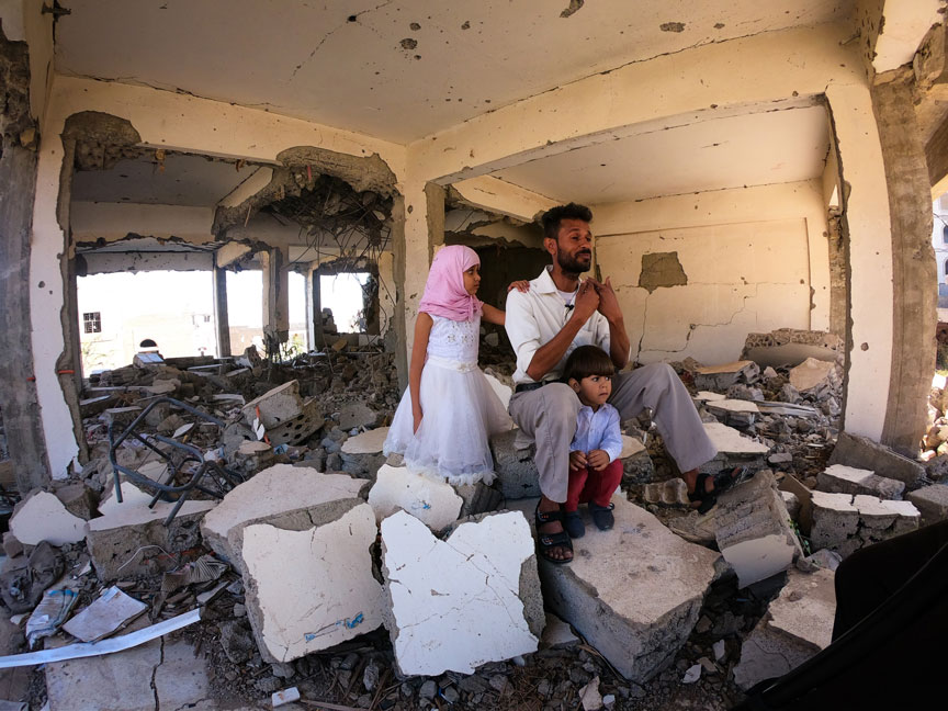 War In Yemen A family living in their house destroyed tiny hand