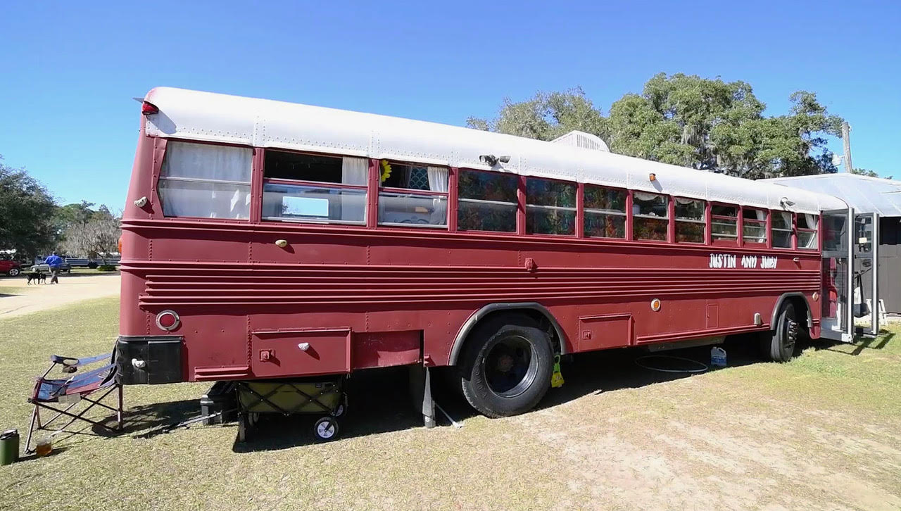 WalkThrough Shower with Skylight in this Family's Skoolie!