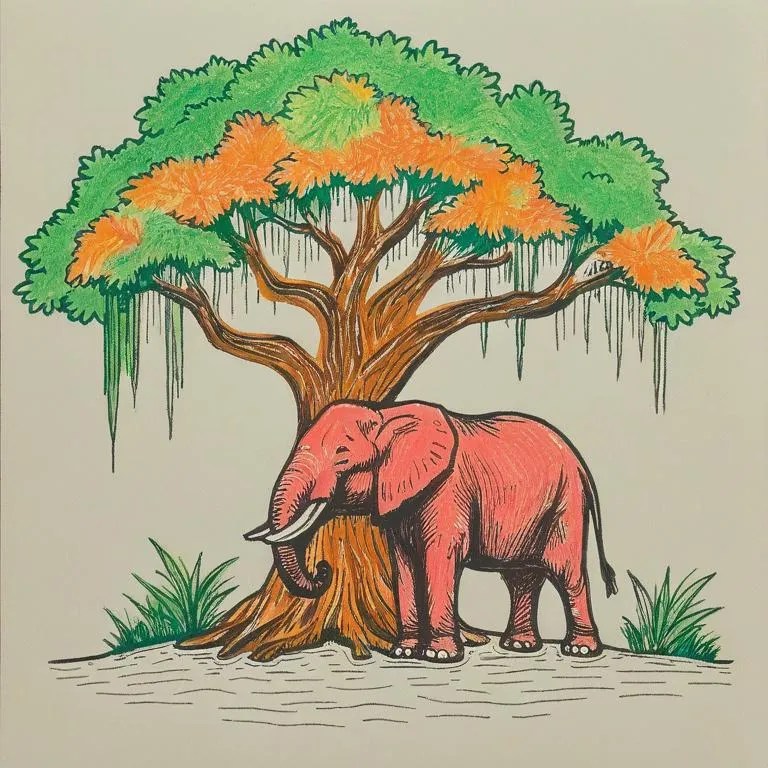 Elephant under a banyan tree Coloring Page Free Printables Tiny