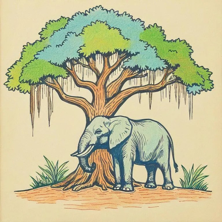 Elephant under a banyan tree Coloring Page Free Printables Tiny