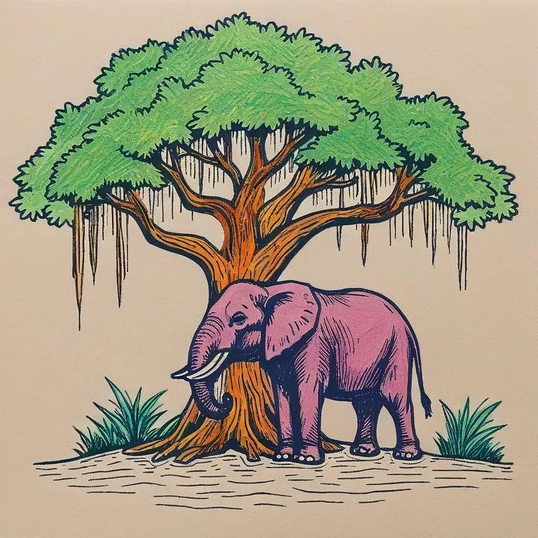 Elephant under a banyan tree Coloring Page Free Printables Tiny