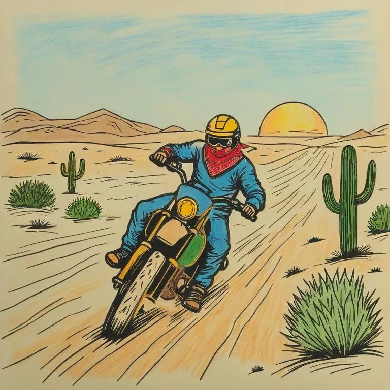 Motorcycle adventure in the desert Coloring Page Free Printables