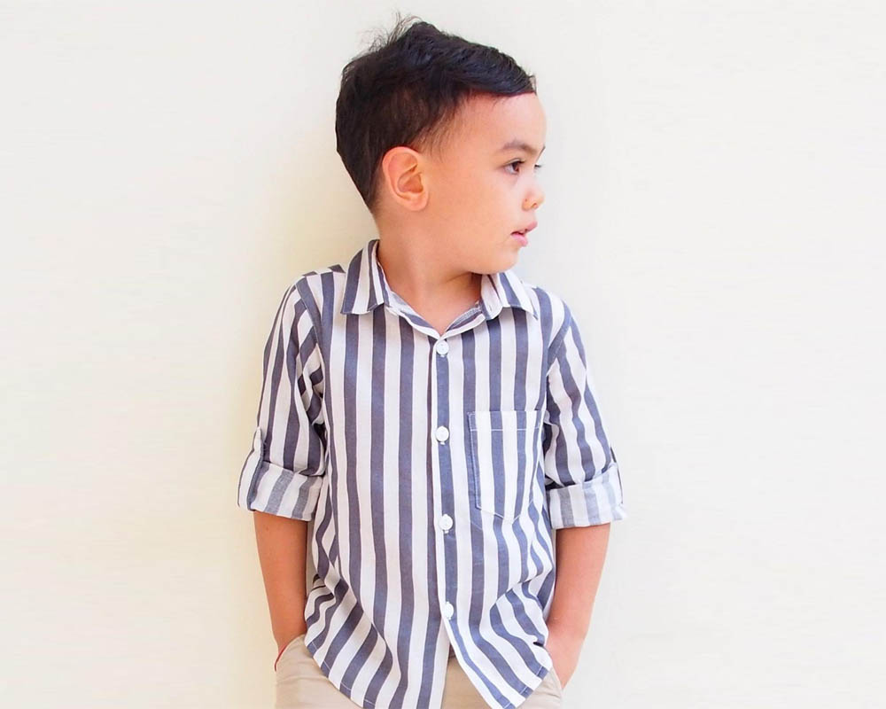 Boy Button Down Shirt Grey Stripes Tiny Tots Kids