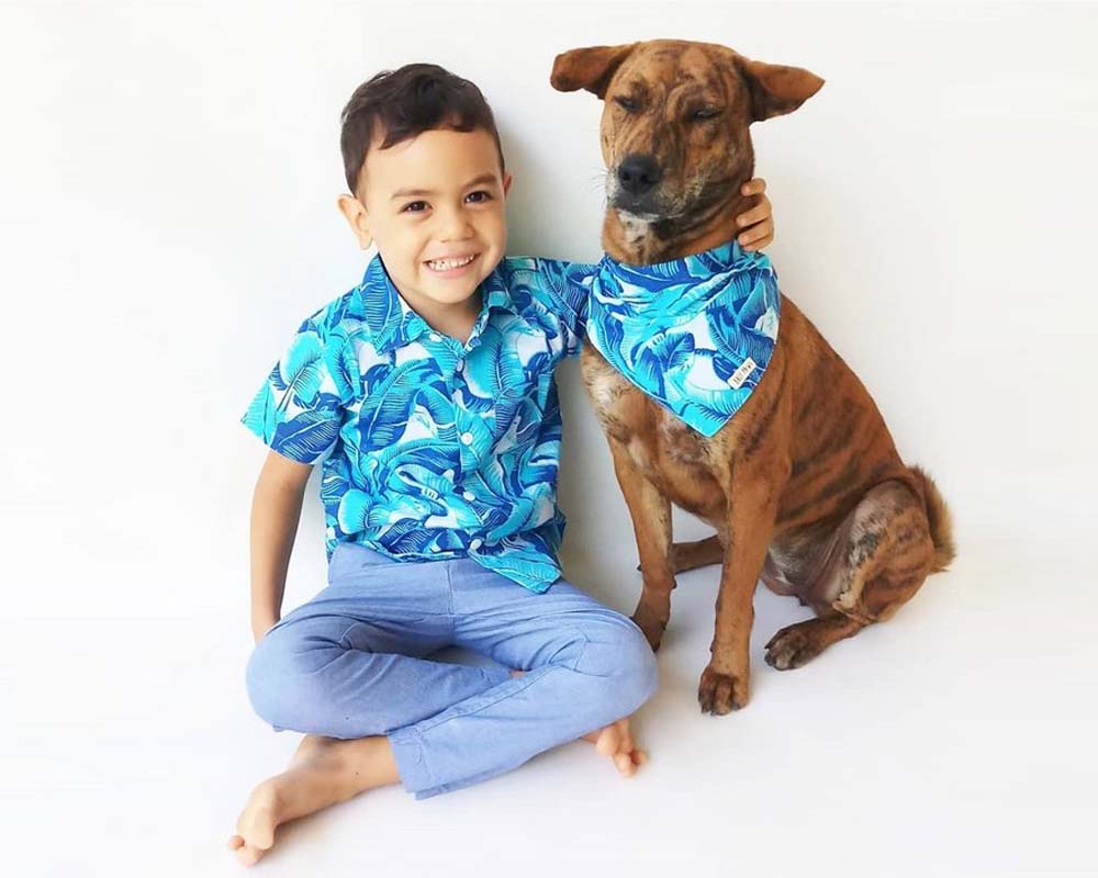 Boy & Dog Matching Outfit Blue Tropical Tiny Tots Kids