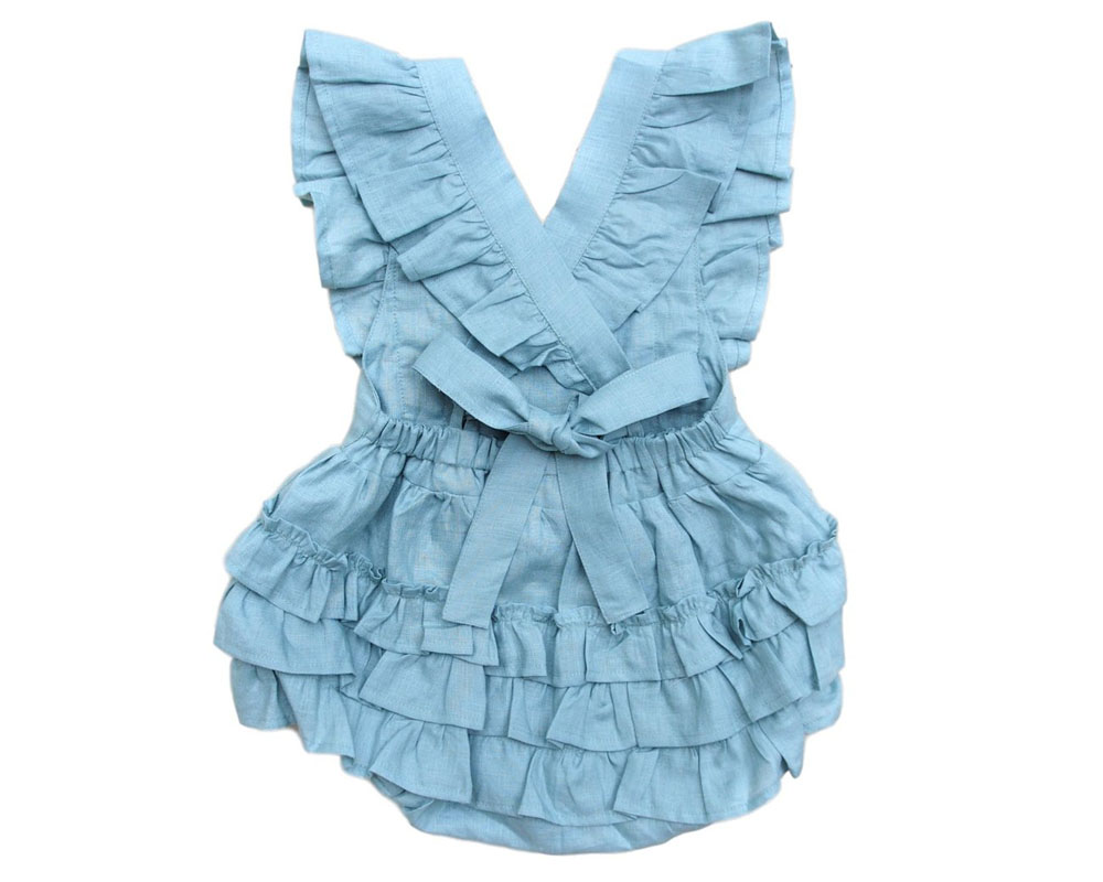 Baby Girl Linen Romper Sea Green Tiny Tots Kids