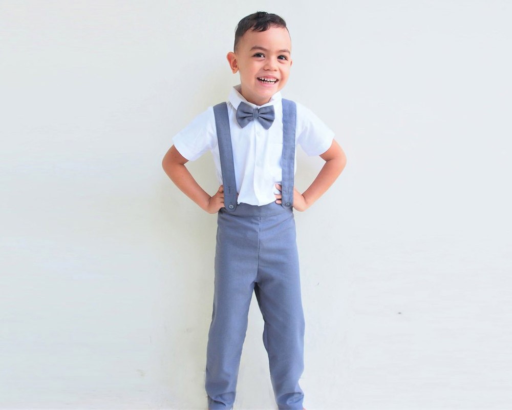 Boy Suspender Pants Dark Grey Tiny Tots Kids