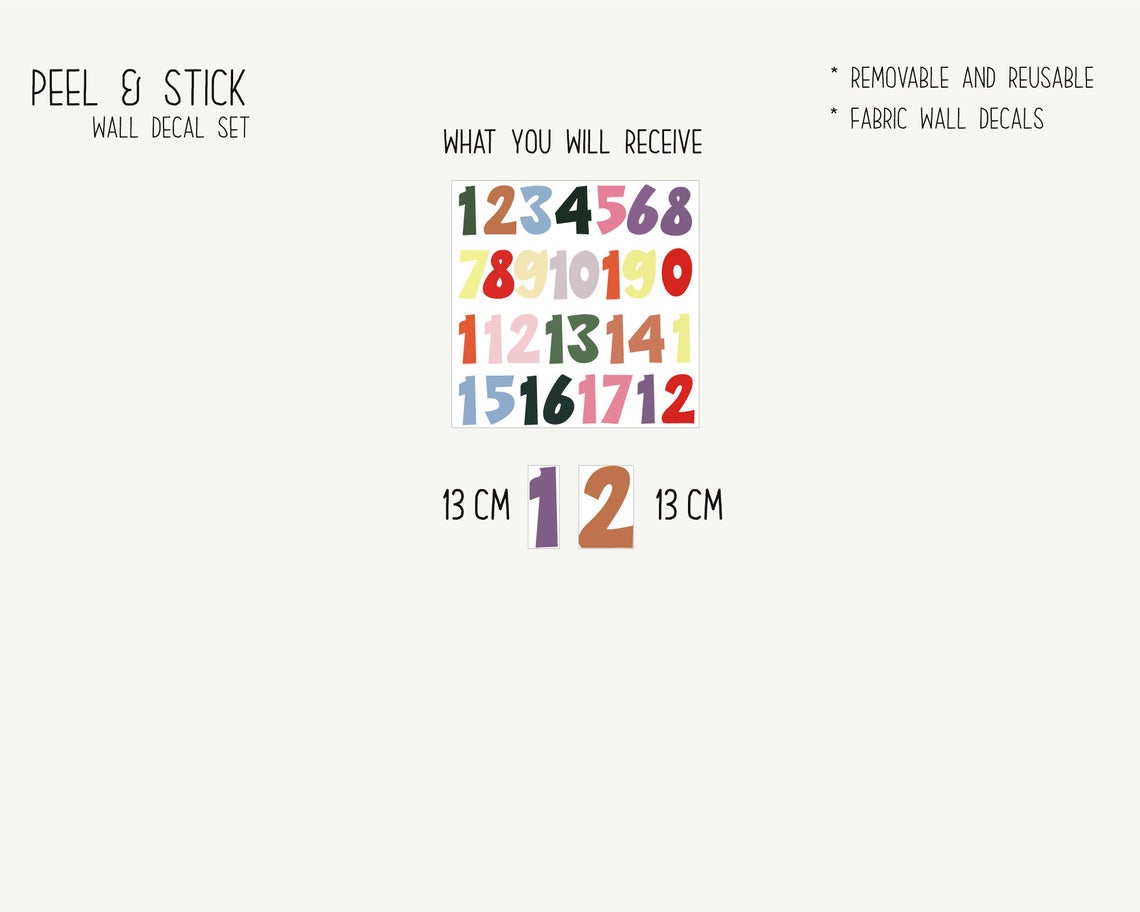 Numbers Wall Decals Removable Wall Decals, Wall Stickers, Peel and