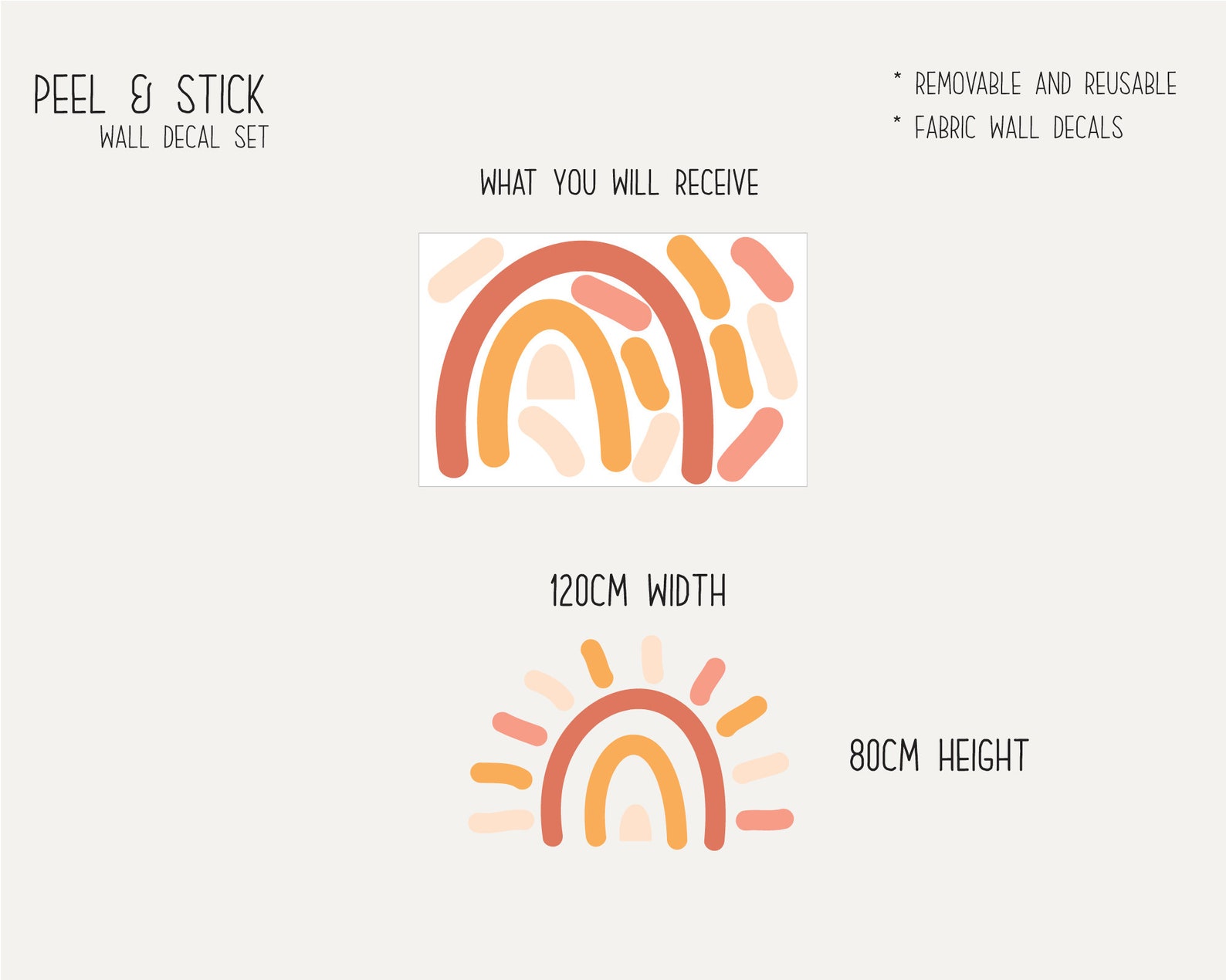 Boho Rainbow Wall Decals Removable Wall Decals, Wall Stickers, Peel