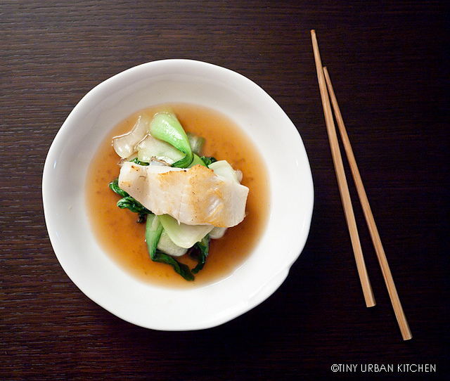 Seared Sea Bass with Bok Choy and Yuzu Mushroom Broth Tiny Urban Kitchen