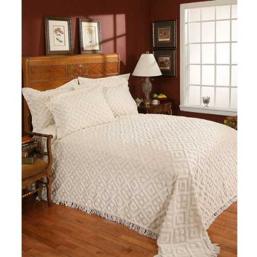 Stylemaster Diamond Tufted Chenille Bedspread, King Size White