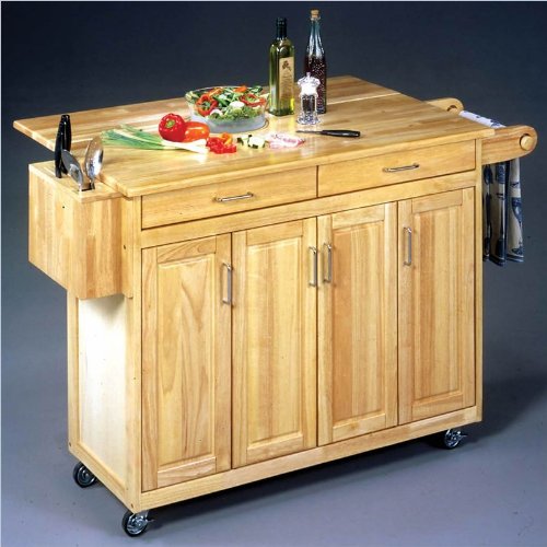 Home Styles 502395 Wood Top Kitchen Cart with Breakfast Bar, Natural